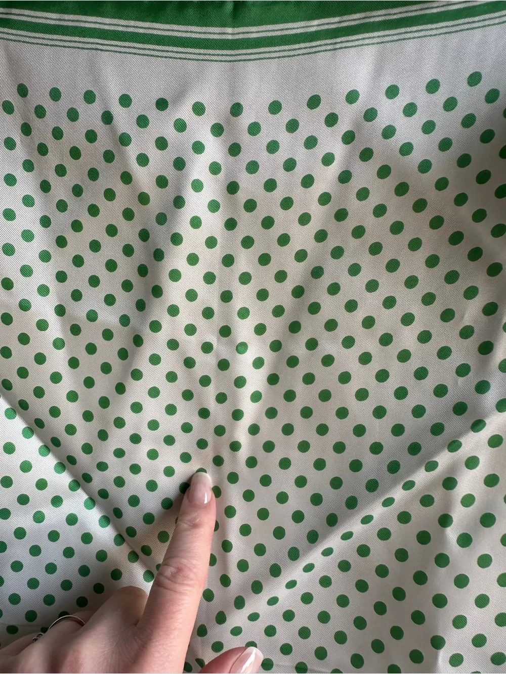 Green White Polka Dot Square Scarf Retro Mod Parisian Cottagecore 23x24